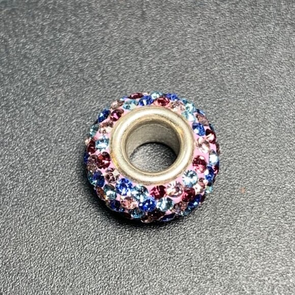 Sterling Silver 955 Slide Charm Multi Color Crystal Rhondel Charm 6.6mm Wide - Picture 3 of 7